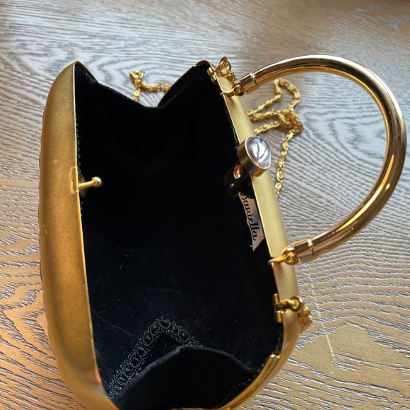 DANIELLA - Gold Tone Clutch Purse with Chain and Compact Mirror - 2005 - Picture 9 of 12